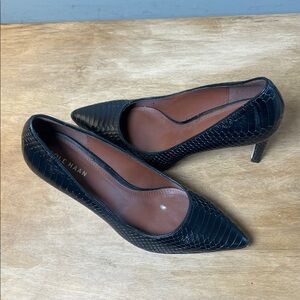 Cole Haan Black Snakeskin Embossed Pointed Toe Pumps 6B